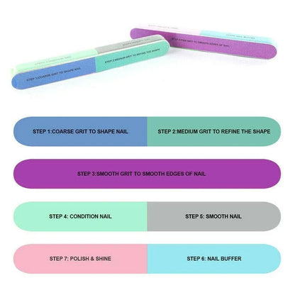 7 Way Professional Natural Nail File Straight Buffer Sanding Manicure Tools - 50 PCS