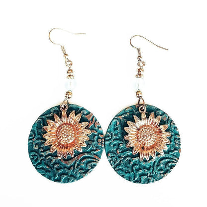 Retro Boho Turquoise Flower Earrings Hook Moonstone Dangle Drop Sapphire Women - 1236