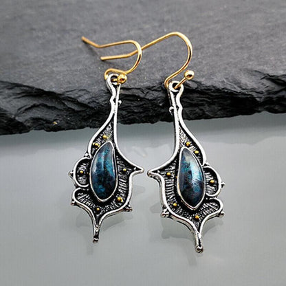 Retro Boho Turquoise Flower Earrings Hook Moonstone Dangle Drop Sapphire Women - 1236