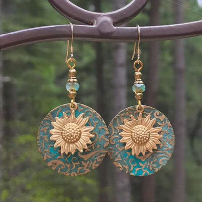 Retro Boho Turquoise Flower Earrings Hook Moonstone Dangle Drop Sapphire Women - 1236