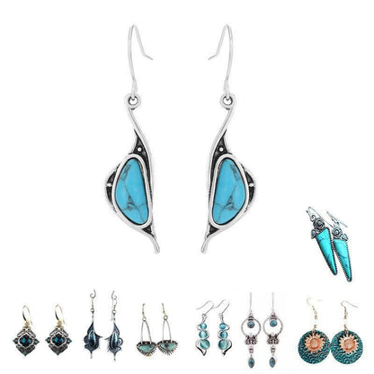 Retro Boho Turquoise Flower Earrings Hook Moonstone Dangle Drop Sapphire Women - 1240
