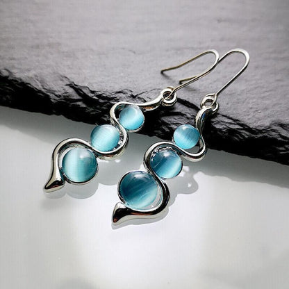 Retro Boho Turquoise Flower Earrings Hook Moonstone Dangle Drop Sapphire Women - 1240