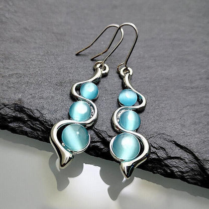 Retro Boho Turquoise Flower Earrings Hook Moonstone Dangle Drop Sapphire Women - 1240