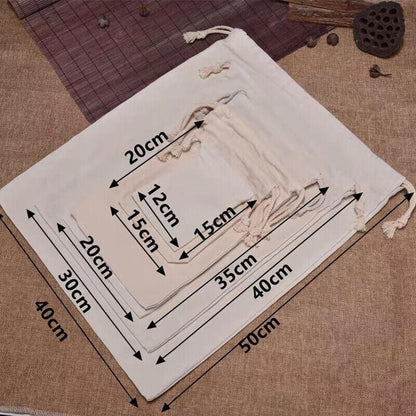10X Canvas Cotton Drawstring Bags Linen Calico Tote Gift Storage Pouches - 25x35cm