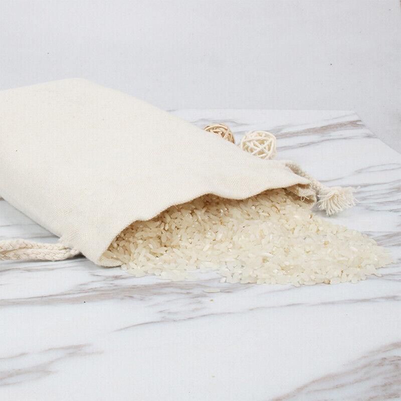 10X Canvas Cotton Drawstring Bags Linen Calico Tote Gift Storage Pouches - 25x35cm