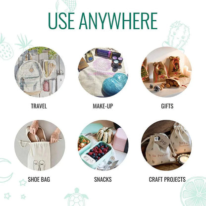 10X Canvas Cotton Drawstring Bags Linen Calico Tote Gift Storage Pouches - 25x35cm