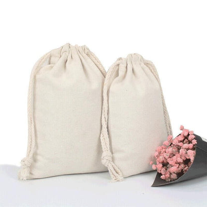 10X Canvas Cotton Drawstring Bags Linen Calico Tote Gift Storage Pouches - 25x35cm