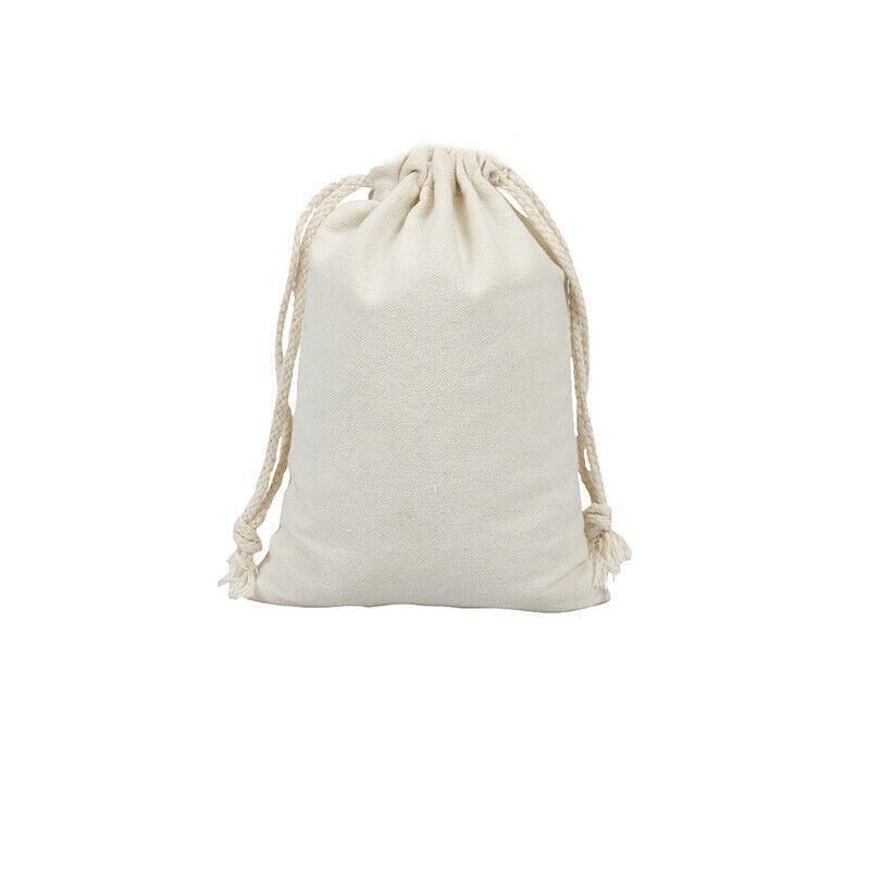 10X Canvas Cotton Drawstring Bags Linen Calico Tote Gift Storage Pouches - 25x35cm