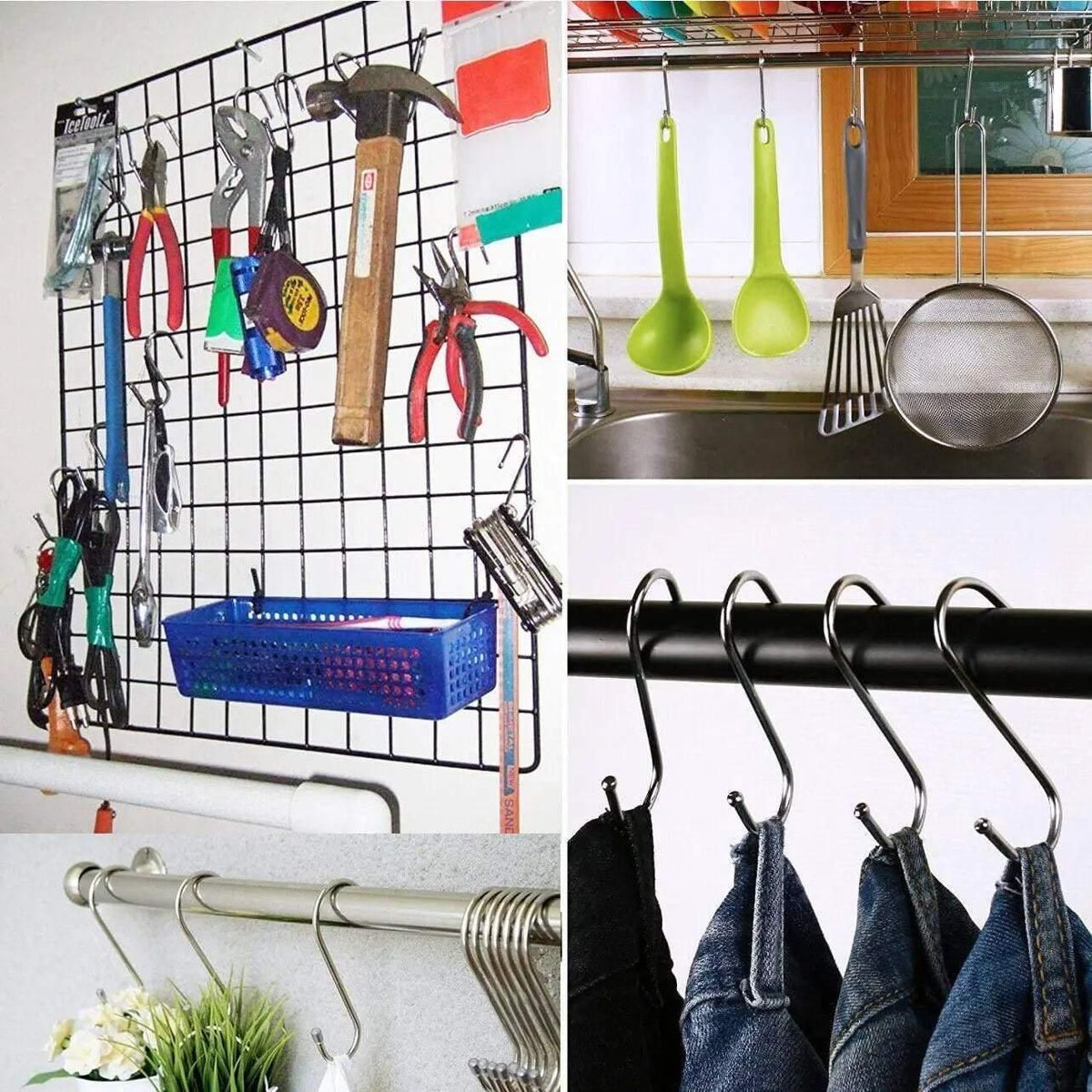 7cm Stainless Steel S Shape Hooks Kitchen Hanger Rack Clothes Hanging Plant Holders - 20PCS