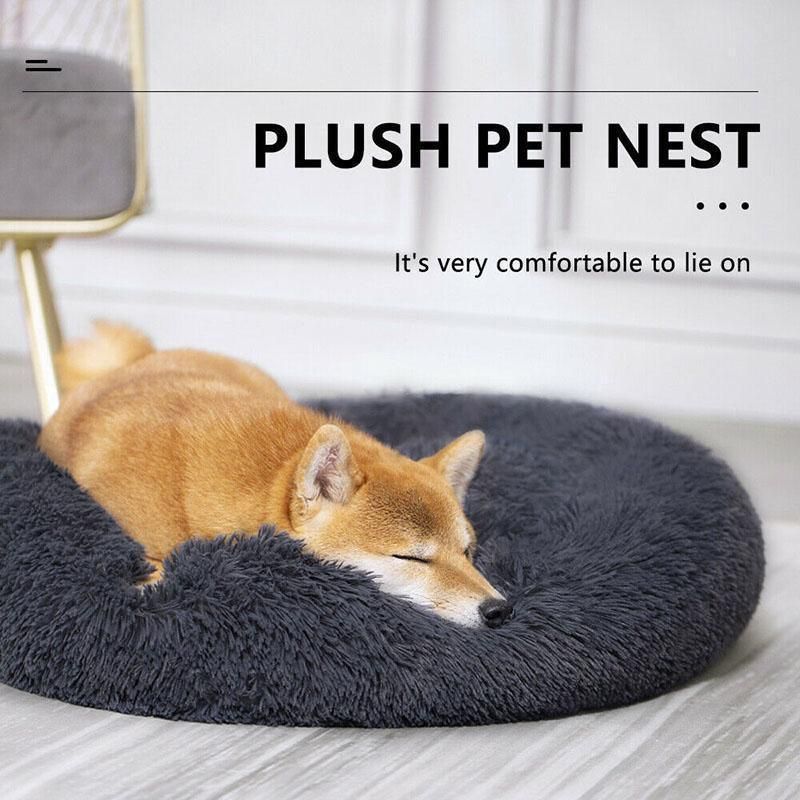 Coffee Cat Bed Pet Bed Dog Donut Nest Calming Deep Sleeping Soft Plush Kennel Washable - 100CM