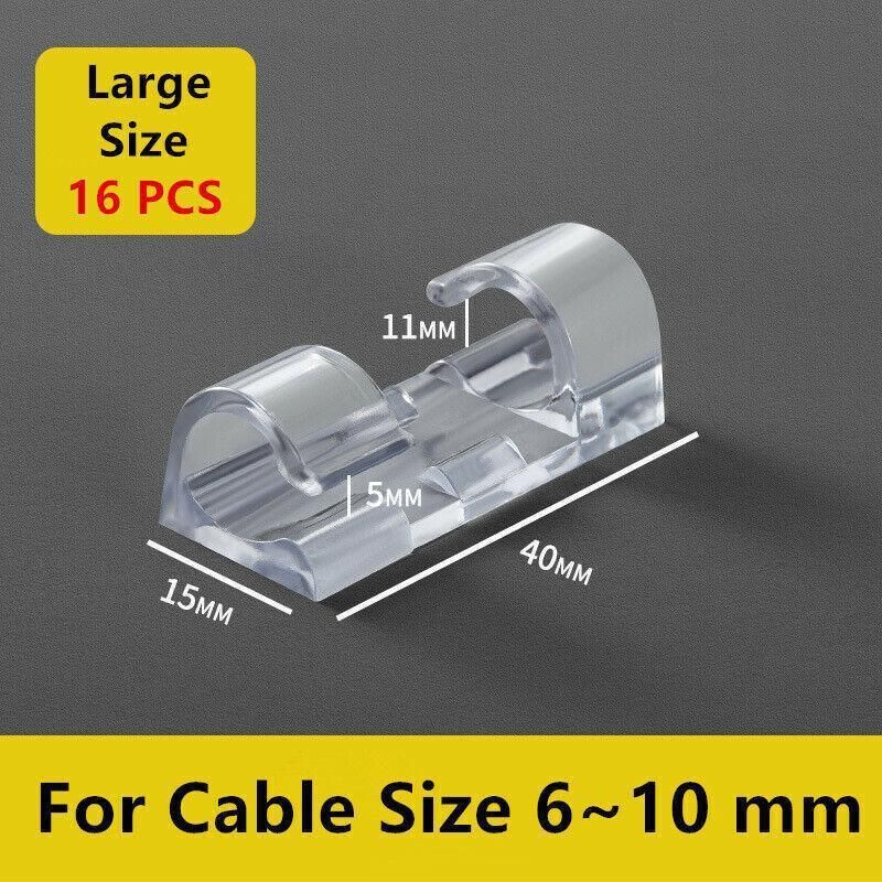 16PCS Cable Clips Management Holder Cord Wire Line Organizer Self-Adhesive L - L Size - Black x 16 PCS