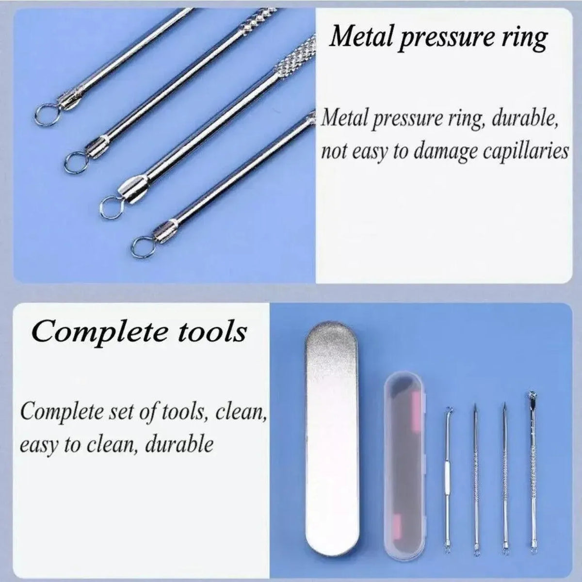 Stainless Steel Blackhead Remover Tools Set with Pimple Extractors 4 Pieces - Gold