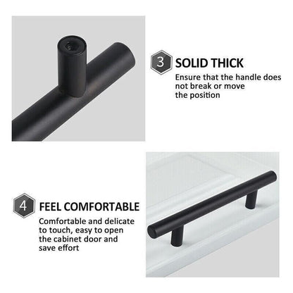 Silver Kitchen Cabinet Door Handles Matte Black Stainless Steel Door Drawer Pull T Bar - 300mm/192mm