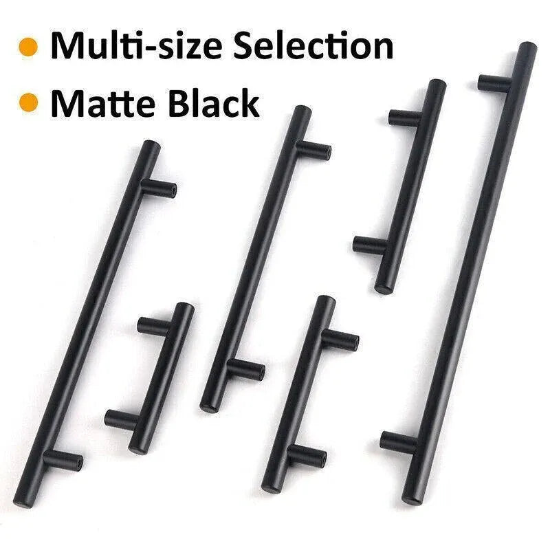 Silver Kitchen Cabinet Door Handles Matte Black Stainless Steel Door Drawer Pull T Bar - 300mm/192mm