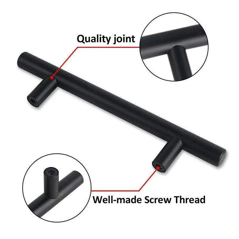 Silver Kitchen Cabinet Door Handles Matte Black Stainless Steel Door Drawer Pull T Bar - 350mm/224mm