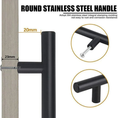 Silver Kitchen Cabinet Door Handles Matte Black Stainless Steel Door Drawer Pull T Bar - 400mm/256mm