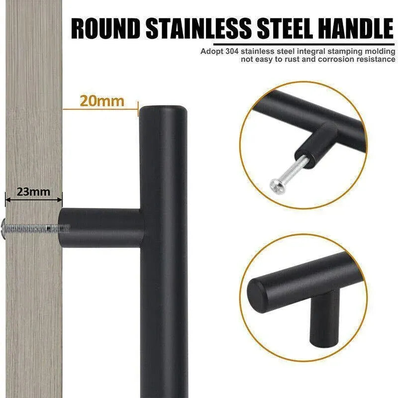 Silver Kitchen Cabinet Door Handles Matte Black Stainless Steel Door Drawer Pull T Bar - 500mm/320mm