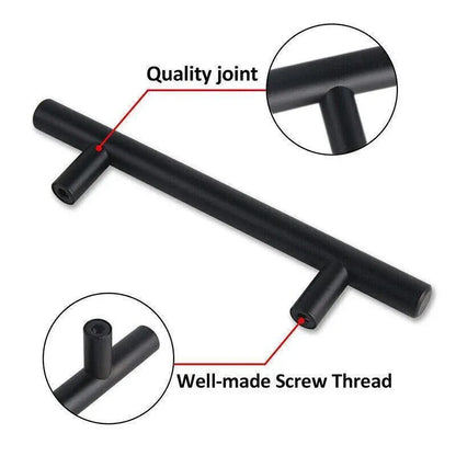 Silver Kitchen Cabinet Door Handles Matte Black Stainless Steel Door Drawer Pull T Bar - 50mm