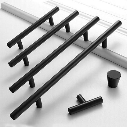 Silver Kitchen Cabinet Door Handles Matte Black Stainless Steel Door Drawer Pull T Bar - 50mm