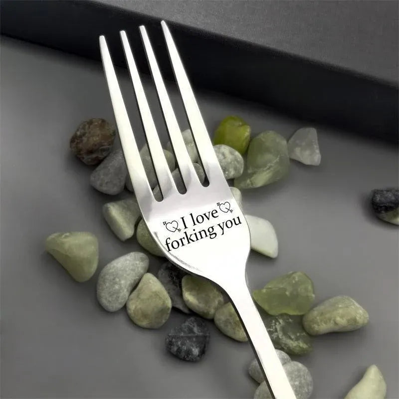 Engraved Stainless Steel Fork with Gift Box Love Message Utensil for Couples Present - A.I forking love you