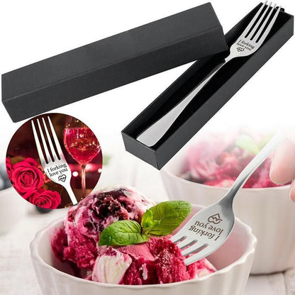 Engraved Stainless Steel Fork with Gift Box Love Message Utensil for Couples Present - A.I forking love you