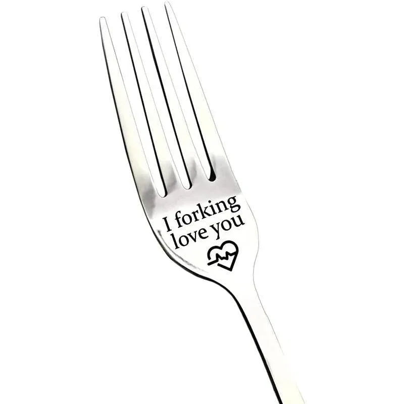 Engraved Stainless Steel Fork with Gift Box Love Message Utensil for Couples Present - B.I love forking you