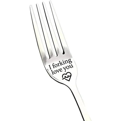 Engraved Stainless Steel Fork with Gift Box Love Message Utensil for Couples Present - B.I love forking you