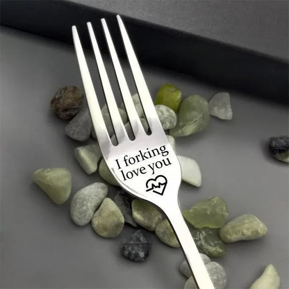 Engraved Stainless Steel Fork with Gift Box Love Message Utensil for Couples Present - B.I love forking you