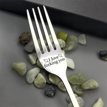 Engraved Stainless Steel Fork with Gift Box Love Message Utensil for Couples Present - B.I love forking you
