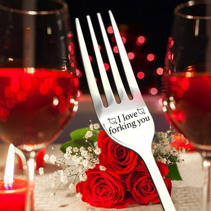Engraved Stainless Steel Fork with Gift Box Love Message Utensil for Couples Present - B.I love forking you