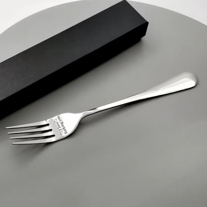Engraved Stainless Steel Fork with Gift Box Love Message Utensil for Couples Present - B.I love forking you