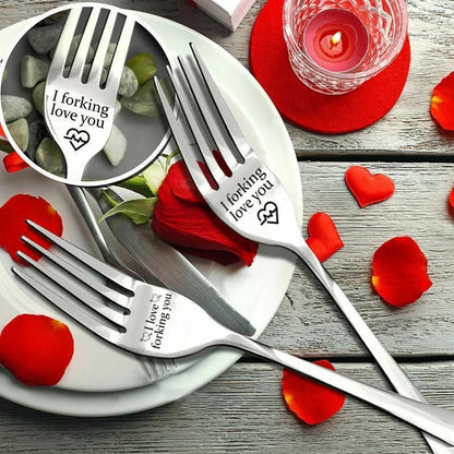 Engraved Stainless Steel Fork with Gift Box Love Message Utensil for Couples Present - B.I love forking you