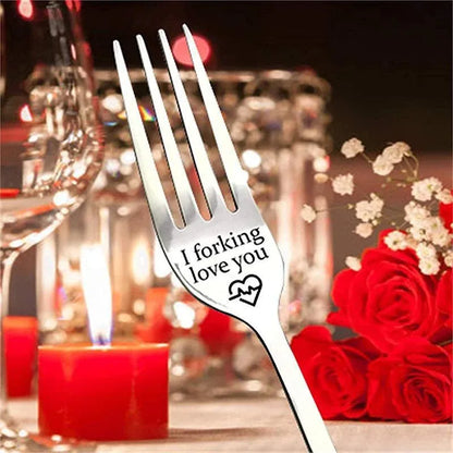 Engraved Stainless Steel Fork with Gift Box Love Message Utensil for Couples Present - B.I love forking you