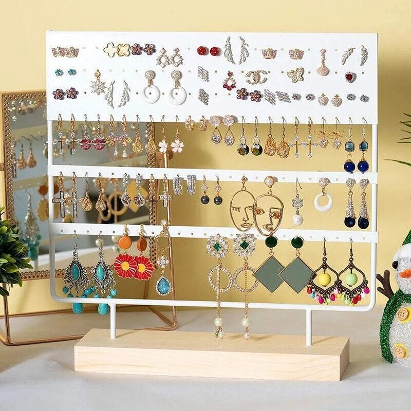 Earring Stand Display Rack 3-Tier Ear Stud Holder Jewelry Organizer 144 Holes - Black