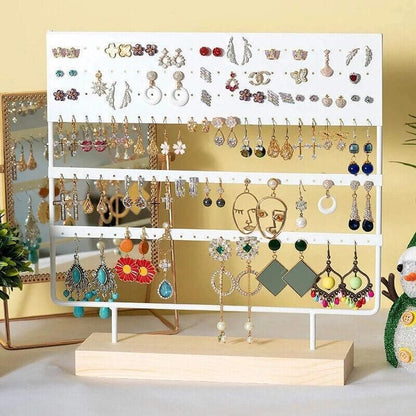 Earring Stand Display Rack 3-Tier Ear Stud Holder Jewelry Organizer 144 Holes - Black