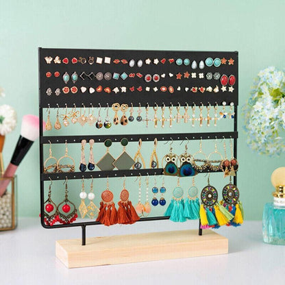 Earring Stand Display Rack 3-Tier Ear Stud Holder Jewelry Organizer 144 Holes - Black