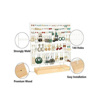 Earring Stand Display Rack 3-Tier Ear Stud Holder Jewelry Organizer 144 Holes - Black
