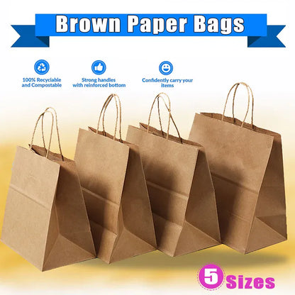 50X Kraft Paper Bags Gift Shopping Carry Craft Brown Bag With Handles - XXL-42cmx31cmx13cm