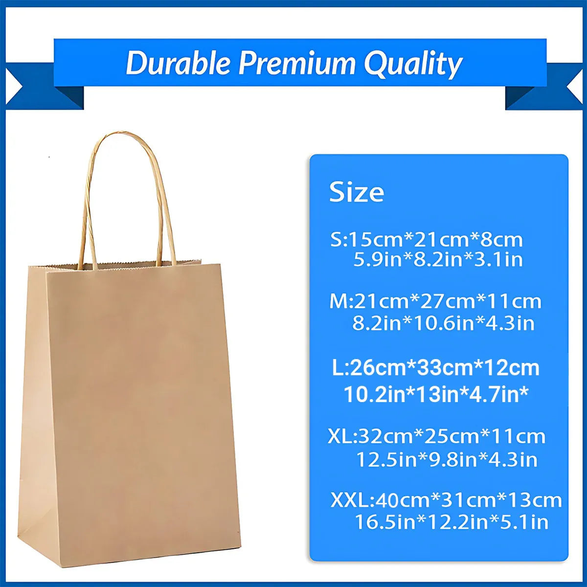 50X Kraft Paper Bags Gift Shopping Carry Craft Brown Bag With Handles - XXL-42cmx31cmx13cm