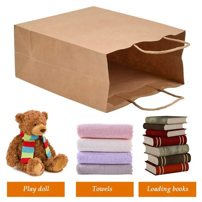 50X Kraft Paper Bags Gift Shopping Carry Craft Brown Bag With Handles - XXL-42cmx31cmx13cm
