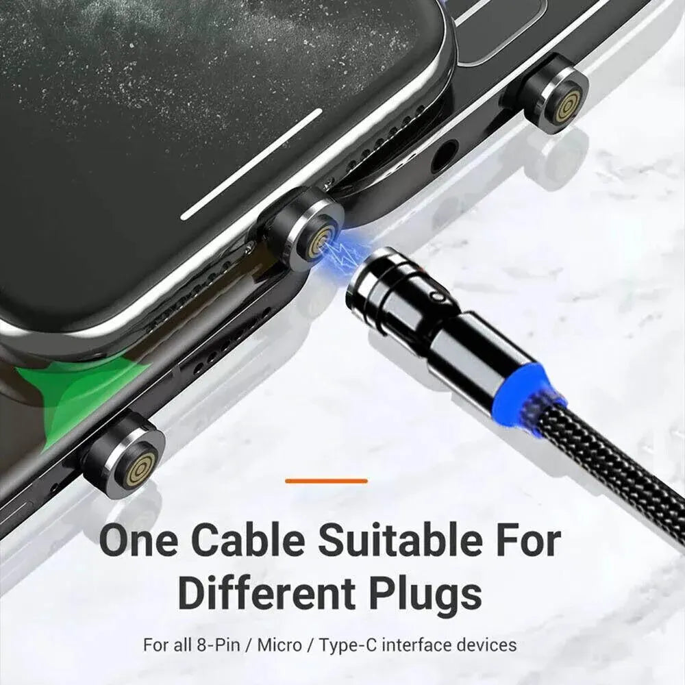 540 Degree Rotating Magnetic Charging Cable USB Data Cord for iPhone 1m 2m 3m - 1m