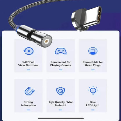 540 Degree Rotating Magnetic Charging Cable USB Data Cord for iPhone 1m 2m 3m - 1m