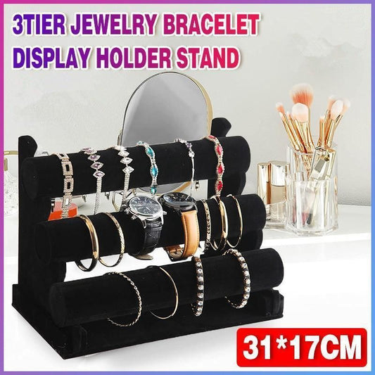 3 Tier Velvet Jewelry Display Stand Bracelet Watch Holder Rack for Countertop Use