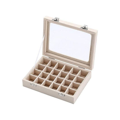 Velvet Jewelry Box Earring Organizer Display Case Storage Holder with 24 Grid - Beige