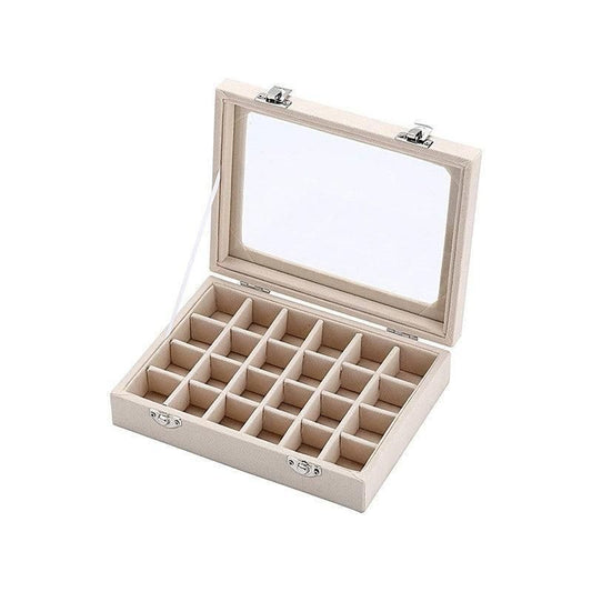 Velvet Jewelry Box Earring Organizer Display Case Storage Holder with 24 Grid - Beige