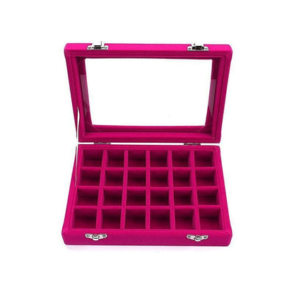 Velvet Jewelry Box Earring Organizer Display Case Storage Holder with 24 Grid - Beige