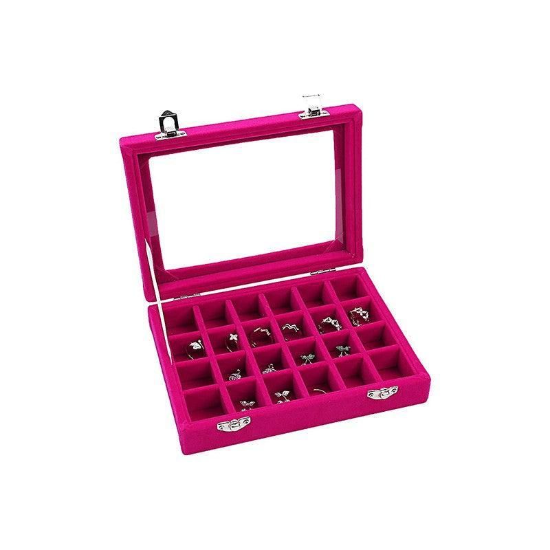 Velvet Jewelry Box Earring Organizer Display Case Storage Holder with 24 Grid - Beige