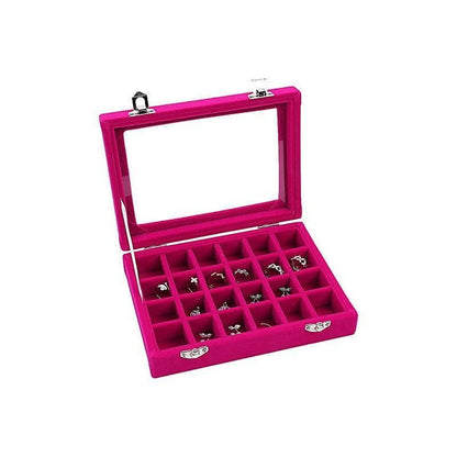 Velvet Jewelry Box Earring Organizer Display Case Storage Holder with 24 Grid - Beige