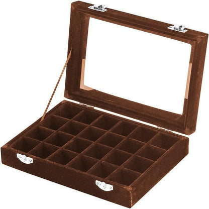 Velvet Jewelry Box Earring Organizer Display Case Storage Holder with 24 Grid - Beige