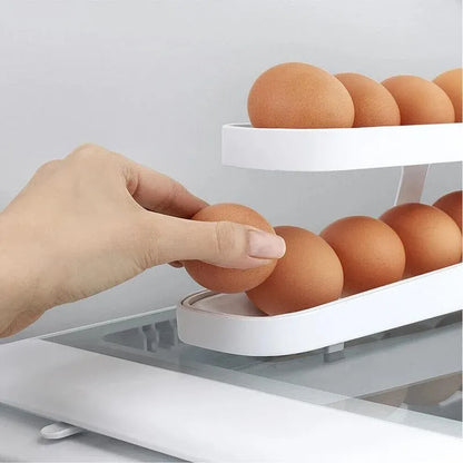 2 Tier Rolling Egg Dispenser Auto Gravity Egg Holder for Fridge Storage Rack